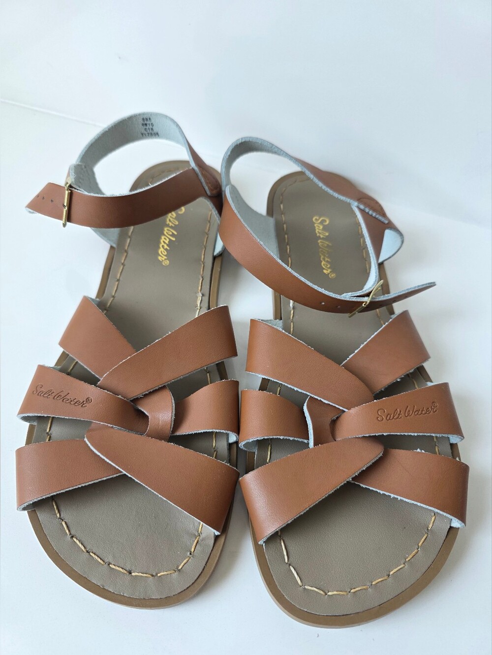 Salt Water Sandals by Hoy Shoes Tan Leather Retro Flat Sandals Size 8 / W10